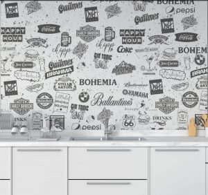 Papel de Parede Cozinha Branco Rótulos | Decoratom Loja Virtual