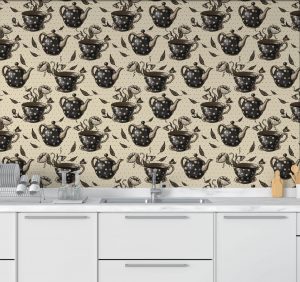 Papel de Parede Cozinha Xícaras Pretas | Decoratom Loja Virtual