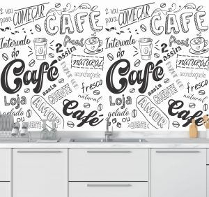 Papel de Parede para Cozinha Desenho Frases Café | Decoratom Loja Virtual