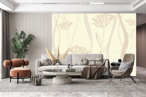 Papel de Parede para Sala Desenho Floral Amarelo | Decoratom Loja Virtual